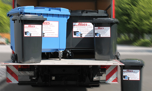 Mülltonnen, Rollcontainer, Aktentonne, Abfallentsorgung, blaue Tonne, schwarze Tonne